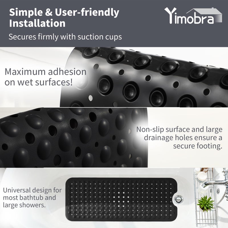 Yimobra Non Slip Bathtub Mat 40 x 16 Inch, Extra Long Shower Mat with Drain Holes, Machine Washable Baby Bath Mats, Strong Suction Cups for Bathroom Floor, Black - Image 3
